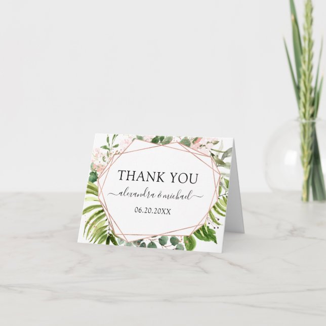 Tarjeta De Agradecimiento Eucalyptus Greenery Geometric Elegant Gracias (Anverso)