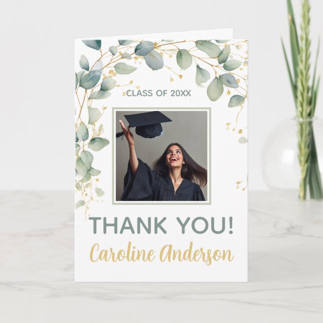 Tarjeta De Agradecimiento Eucalyptus Greenery Graduation Party (Anverso)