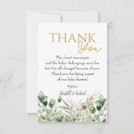 Tarjeta De Agradecimiento Eucalyptus Greenery Green Leaf & Gold Baby Shower