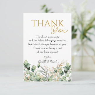 Tarjeta De Agradecimiento Eucalyptus Greenery Green Leaf & Gold Baby Shower
