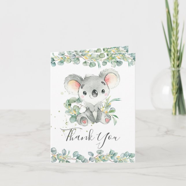 Tarjeta De Agradecimiento Eucalyptus Greenery Koala Birthday Baby Shower (Anverso)
