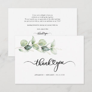 Tarjeta De Agradecimiento Eucalyptus Greenery Love Heart Calligraphy Boda