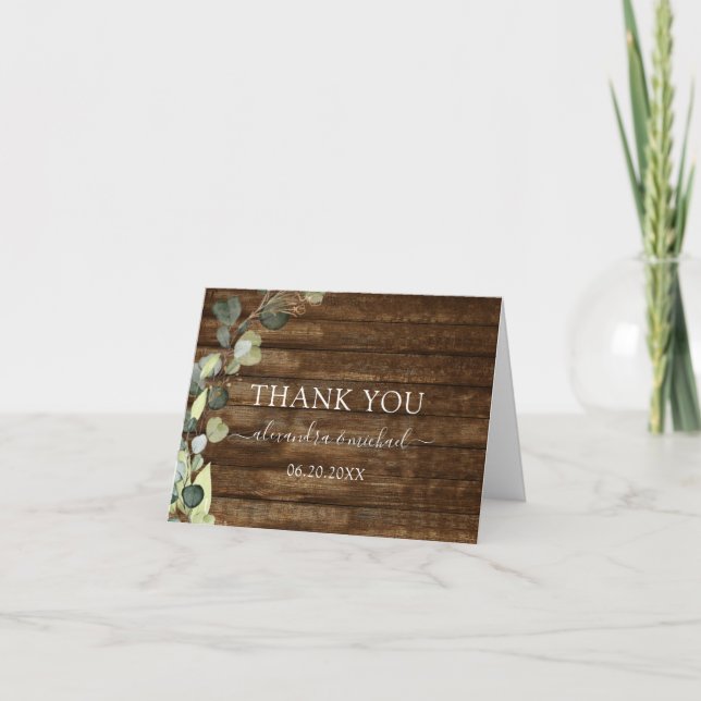 Tarjeta De Agradecimiento Eucalyptus Greenery Succulant Elegant Gracias (Anverso)