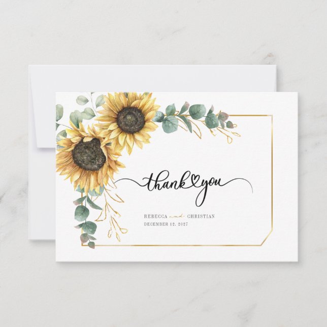 Tarjeta De Agradecimiento Eucalyptus Greenery Sunflower Floral Succulent (Anverso)