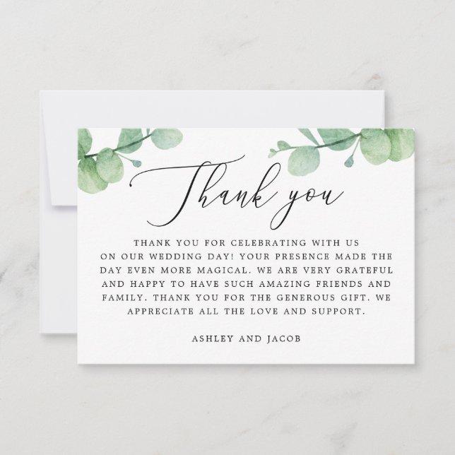 Tarjeta De Agradecimiento Eucalyptus Greenery Wedding | Botanical Garden (Anverso)