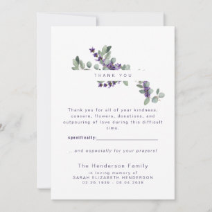 Tarjeta De Agradecimiento Eucalyptus Lavender Funeral Gracias