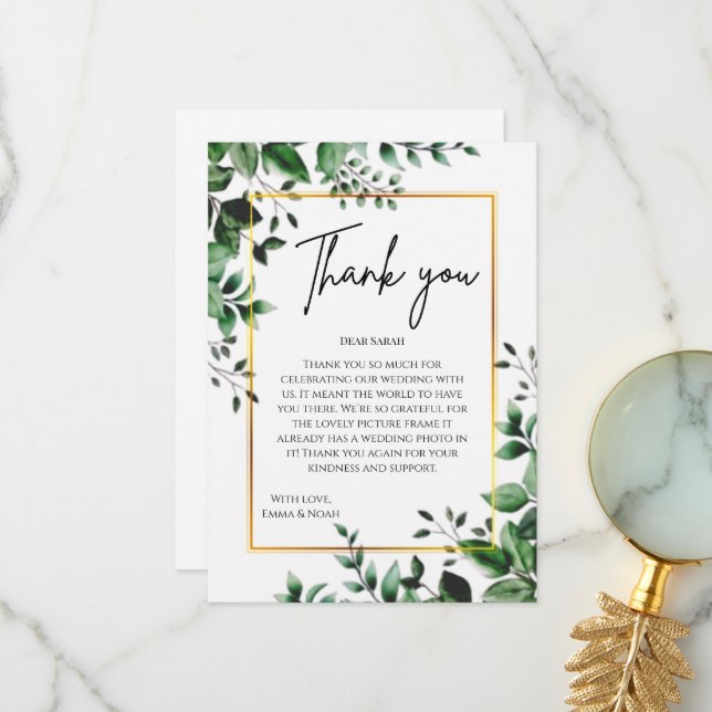 Tarjeta De Agradecimiento Eucalyptus Leaves Gold Frame Wedding Thank You (Anverso/Reverso In Situ)