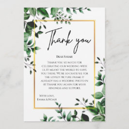 Tarjeta De Agradecimiento Eucalyptus Leaves Gold Frame Wedding Thank You