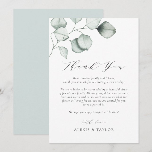 Tarjeta De Agradecimiento Eucalyptus minimalista deja Boda (Anverso / Reverso)