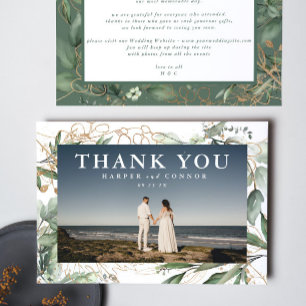 Tarjeta De Agradecimiento Eucalyptus Moderno Oro Elegante Verdor Moss Foto