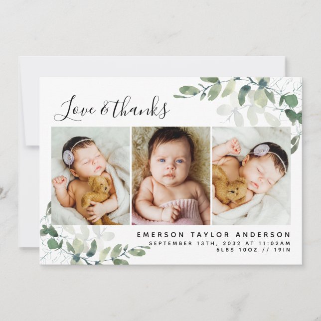 Tarjeta De Agradecimiento Eucalyptus Photo Baby (Anverso)