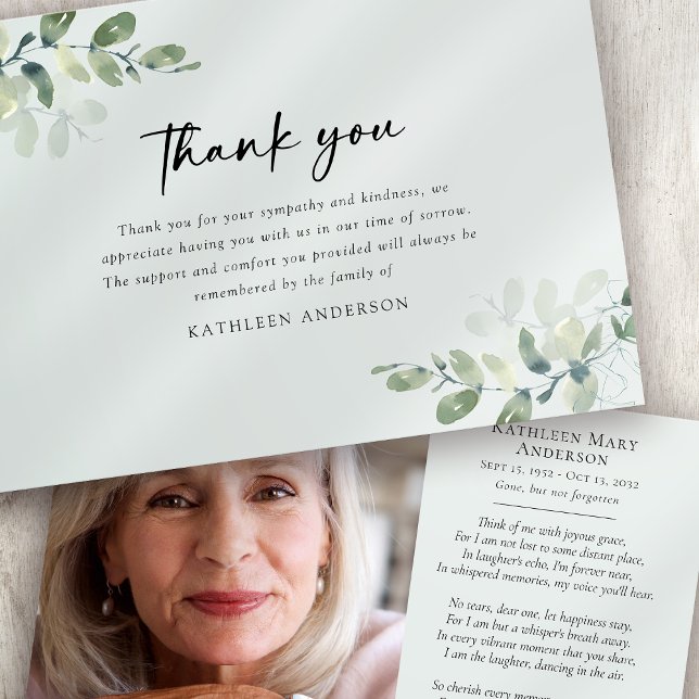 Tarjeta De Agradecimiento Eucalyptus Photo Sympathy Funeral (Subido por el creador)