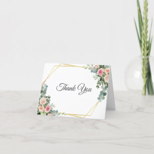 Tarjeta De Agradecimiento Eucalyptus Rubor Boda Geométrico Floral Rosa Tha