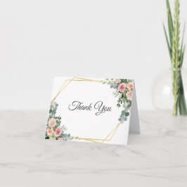 Tarjeta De Agradecimiento Eucalyptus Rubor Boda Geométrico Floral Rosa Tha