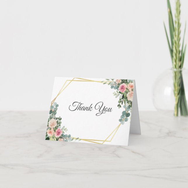 Tarjeta De Agradecimiento Eucalyptus Rubor Boda Geométrico Floral Rosa Tha (Anverso)