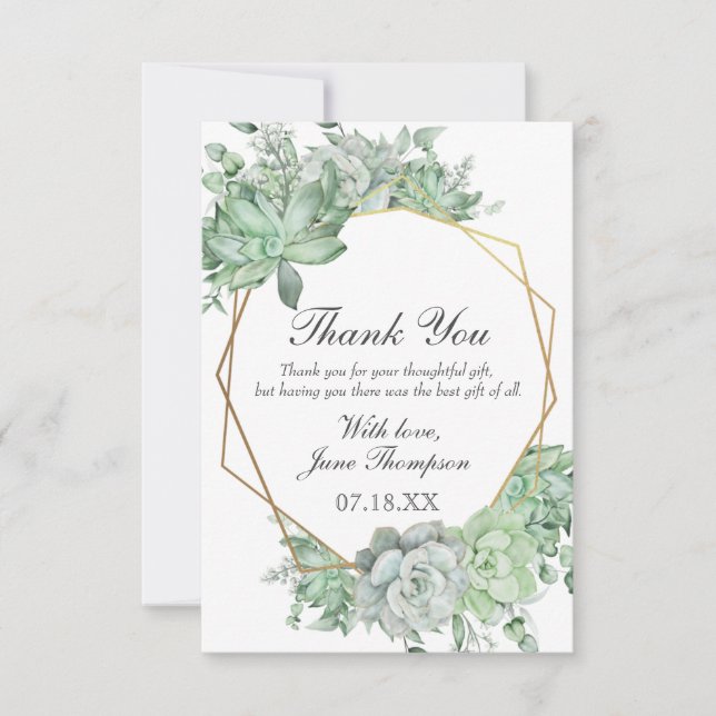 Tarjeta De Agradecimiento Eucalyptus Succulum Greenery Border Bridal Shower (Anverso)
