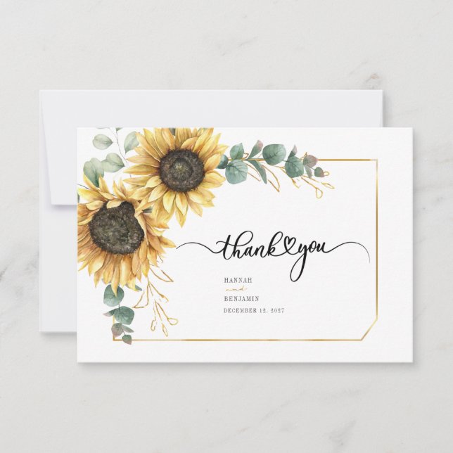 Tarjeta De Agradecimiento Eucalyptus Sunflower Greenery Boda Floral (Anverso)
