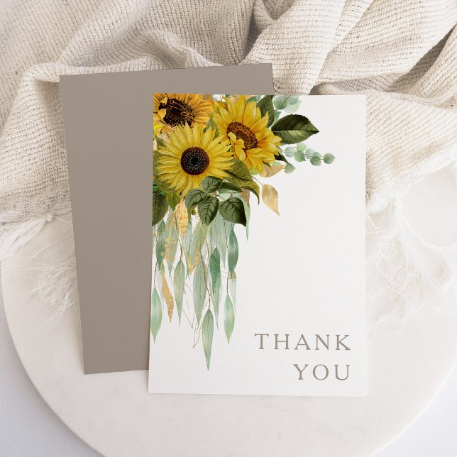 Tarjeta De Agradecimiento Eucalyptus Taupe Boda Caída Gracias (Sunflower Eucalyptus Taupe Fall Wedding Thank You)