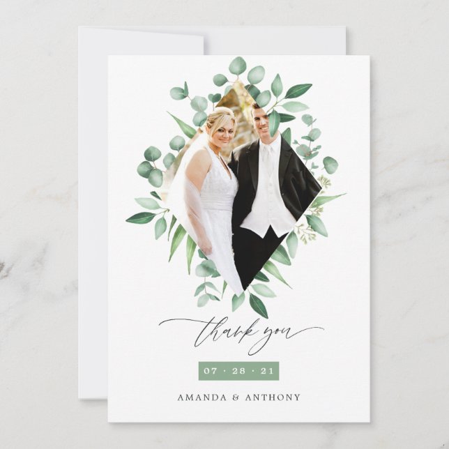 Tarjeta De Agradecimiento Eucalyptus Woodland Greenery Boda (Anverso)