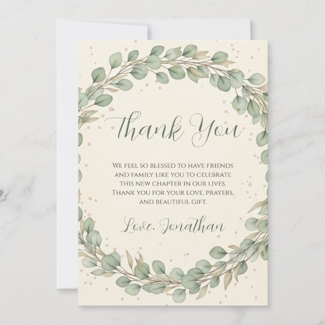Tarjeta De Agradecimiento Eucalyptus Wreath Baby Shower Gracias (Anverso)