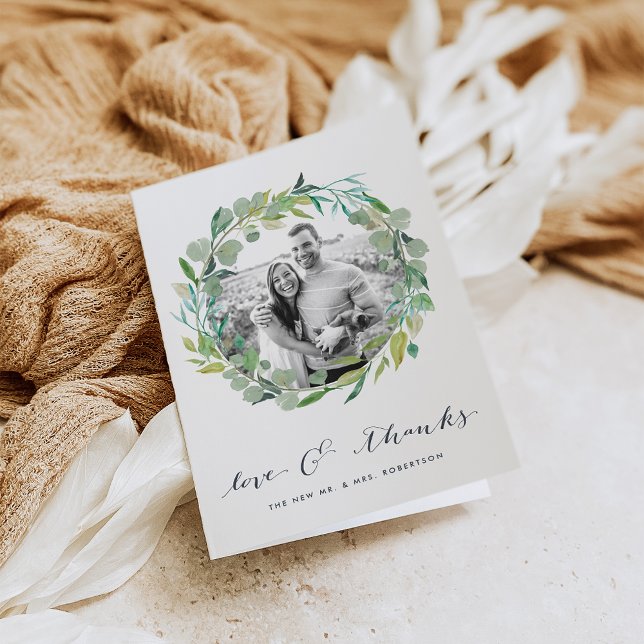 Tarjeta De Agradecimiento Eucalyptus Wreath | Foto Boda Gracias (Subido por el creador)