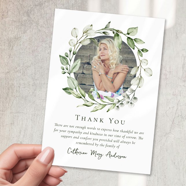 Tarjeta De Agradecimiento Eucalyptus Wreath Photo Sympathy Funeral Memorial (Subido por el creador)