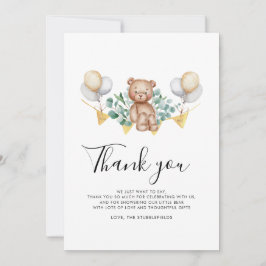Tarjeta De Agradecimiento Eucalyptus y Bear Rustic Cub Bear Baby Shower