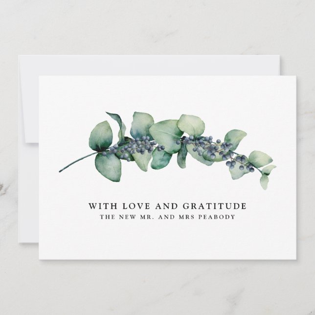 Tarjeta De Agradecimiento Eucalyptus y el Boda Botánico Berry Gracias (Anverso)