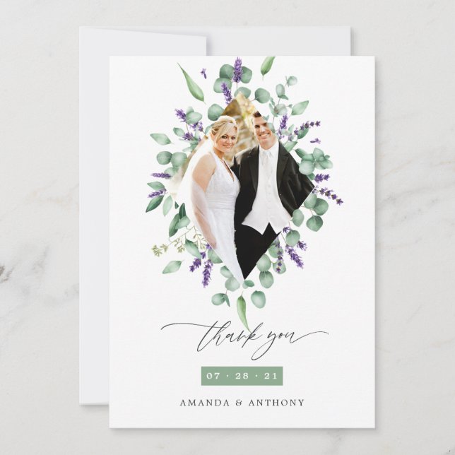 Tarjeta De Agradecimiento Eucalyptus y Lavender Woodland Greenery Boda (Anverso)