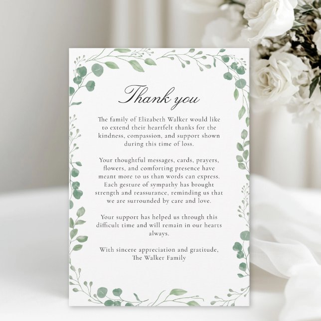 Tarjeta De Agradecimiento Eucalytus After Funeral Memorial Sympathy  (Eucalytus After Funeral Memorial Sympathy Thank You Card)