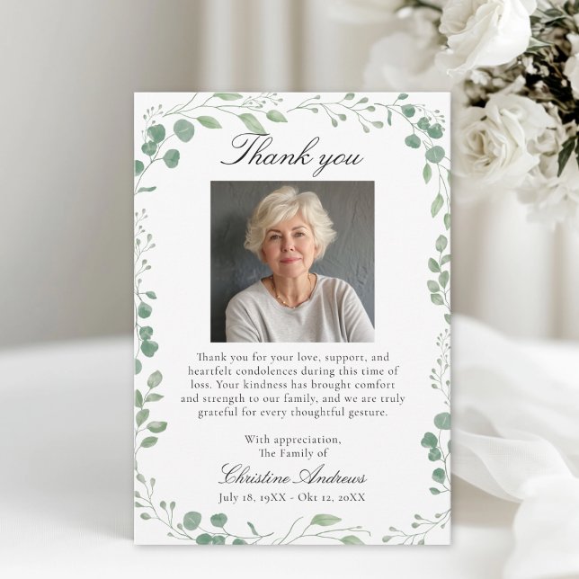 Tarjeta De Agradecimiento Eucalytus After Funeral Memorial Sympathy  (Eucalytus After Funeral Memorial Sympathy Photo Thank You Card)