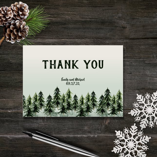 Tarjeta De Agradecimiento Evergreen Mountain Forest Green White Black (Subido por el creador)