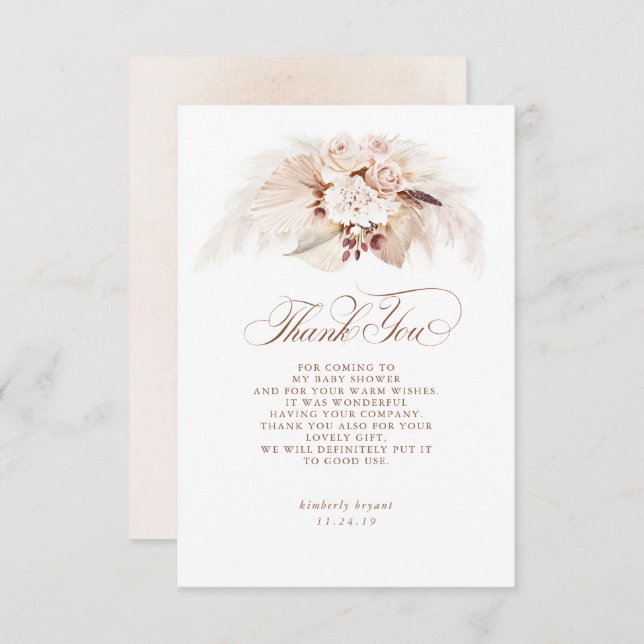 Tarjeta De Agradecimiento Exótica Pampas Grass Floral Baby Shower Gracias (Anverso / Reverso)