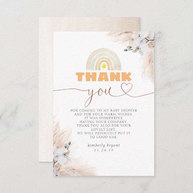 Tarjeta De Agradecimiento Exótica Pampas Grass Floral Baby Shower Gracias (Anverso / Reverso)