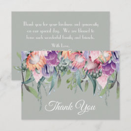 Tarjeta De Agradecimiento Exóticas Flores de Protea en Acuarela Tropical par