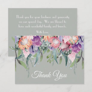 Tarjeta De Agradecimiento Exóticas Flores de Protea en Acuarela Tropical par