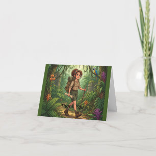 Tarjeta De Agradecimiento Exploradora de Dibujos Animados Niña en la Selva  