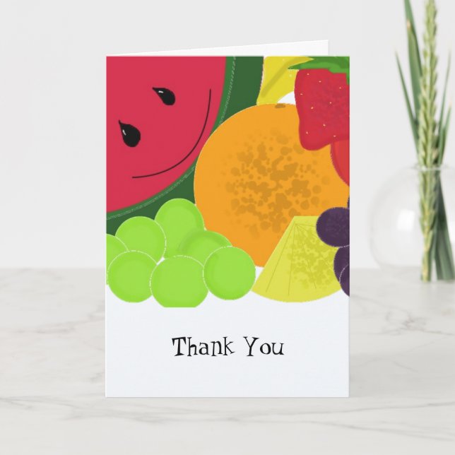 Tarjeta De Agradecimiento Explosión Divertida de Frutas Gracias (Anverso)