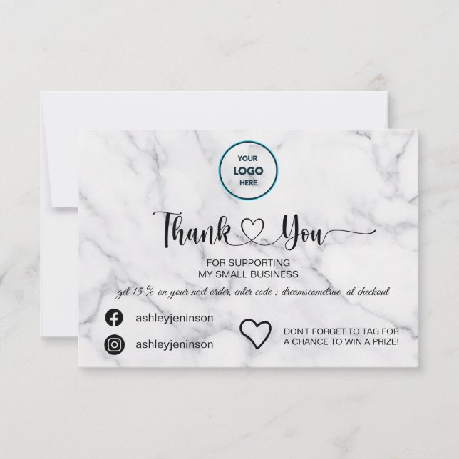 Tarjeta De Agradecimiento Expresando gratitud con elegancia: Mármol blanco (Anverso)