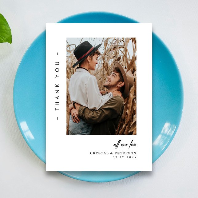 Tarjeta De Agradecimiento Expresar su agradecimiento: Boda de fotos simple y (Express Your Thanks_ Simple & Modern Photo Wedding Thank You Card Customize)