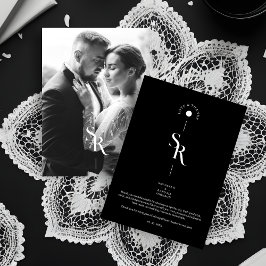 Tarjeta De Agradecimiento Exquisite Chic Minimalist Black Wedding Initials