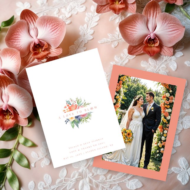 Tarjeta De Agradecimiento Exquisite Romantic Minimalist Floral Bouquet (Exquisite Romantic Minimalist Spring Floral Bouquet Wedding Thank You Cards with Photo.)