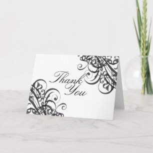 Tarjeta De Agradecimiento Exquisito Barroco Negro y Blanco Scroll Gracias