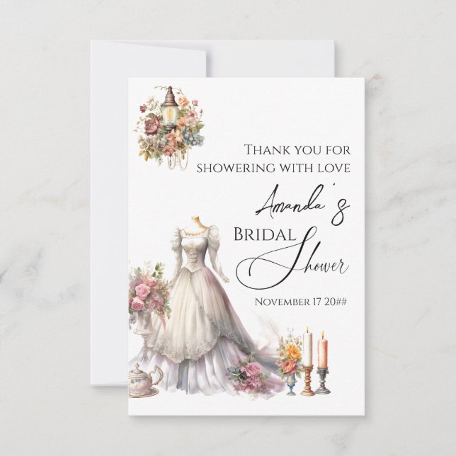 Tarjeta De Agradecimiento Extravagante Boda victoriano vestido con ducha de  (Anverso)