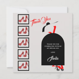 Tarjeta De Agradecimiento Fab Silhouette Glam Shoes Red Black Birthday Photo
