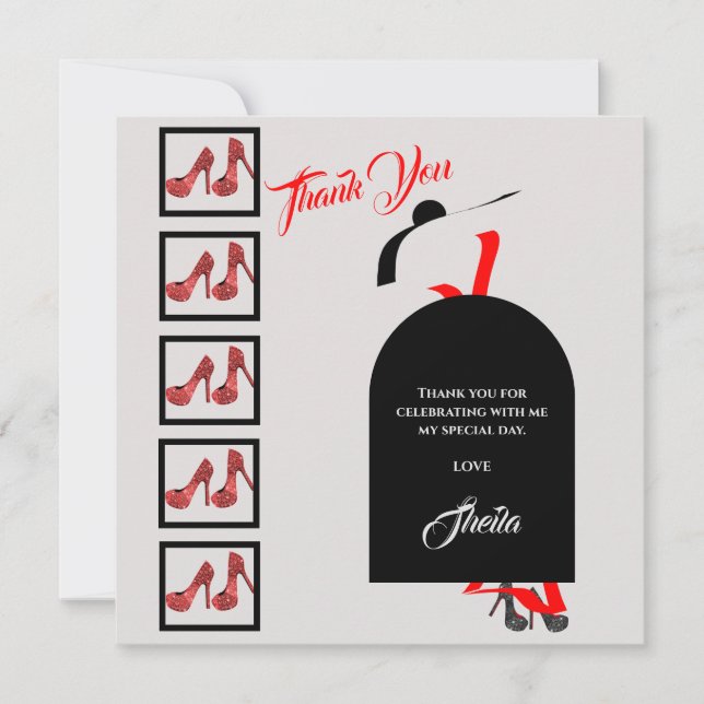 Tarjeta De Agradecimiento Fab Silhouette Glam Shoes Red Black Birthday Photo (Anverso)