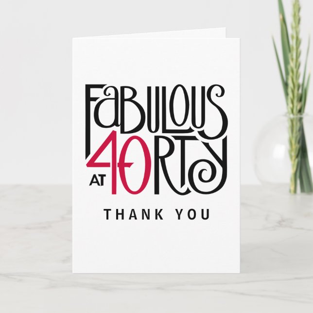 Tarjeta De Agradecimiento Fabulous 40 black red Thank You Card (Anverso)