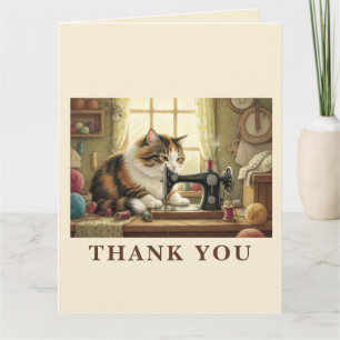 Tarjeta De Agradecimiento Fácilmente Distraído Por Gatos Y Costura - Gato Co