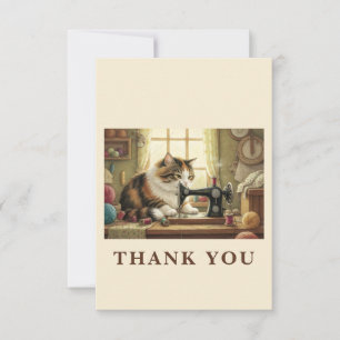 Tarjeta De Agradecimiento Fácilmente Distraído Por Gatos Y Costura - Gato Co