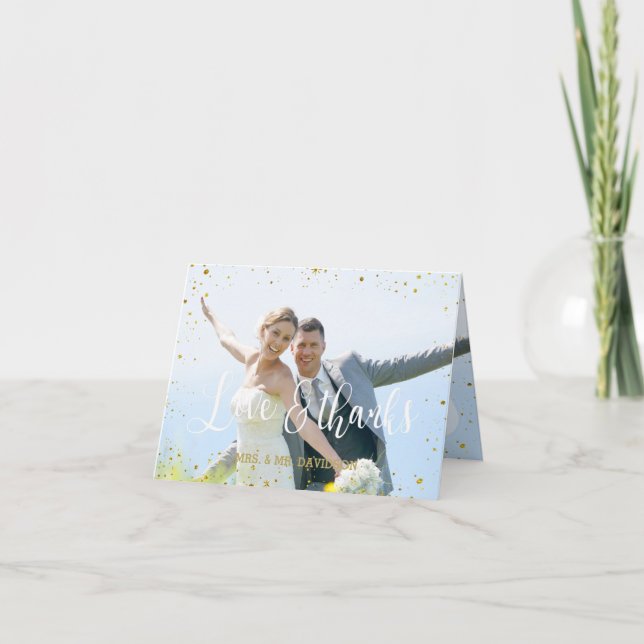 Tarjeta De Agradecimiento Faded Photo Geometric Gold Boda Gracias (Anverso)